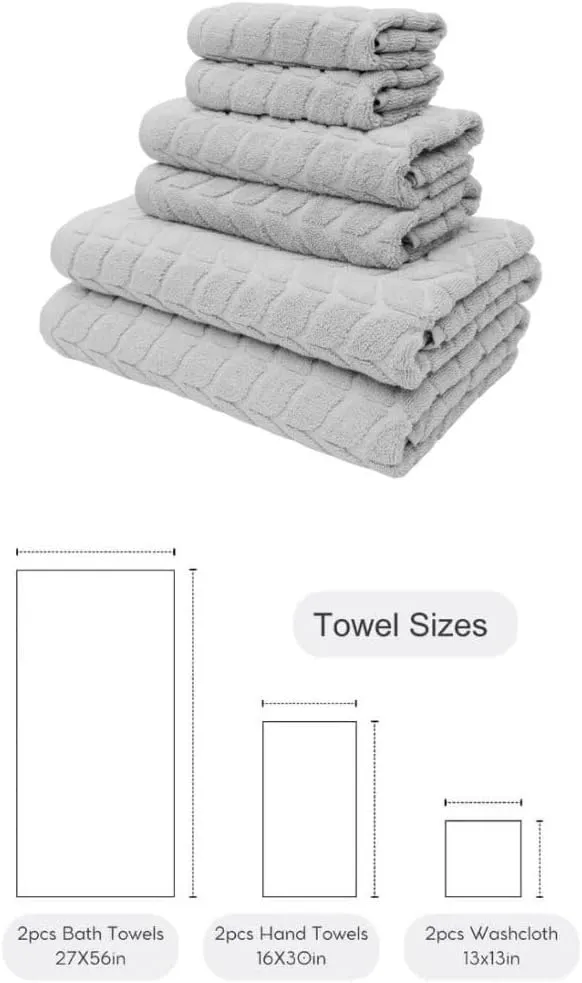 BAGNO MILANO Turkish Cotton Ultra-Soft Plush Absorbent Quick Dry Bathroom Towel Set, Made in Turkey (LightGrey, 6 pcs Towel Set)