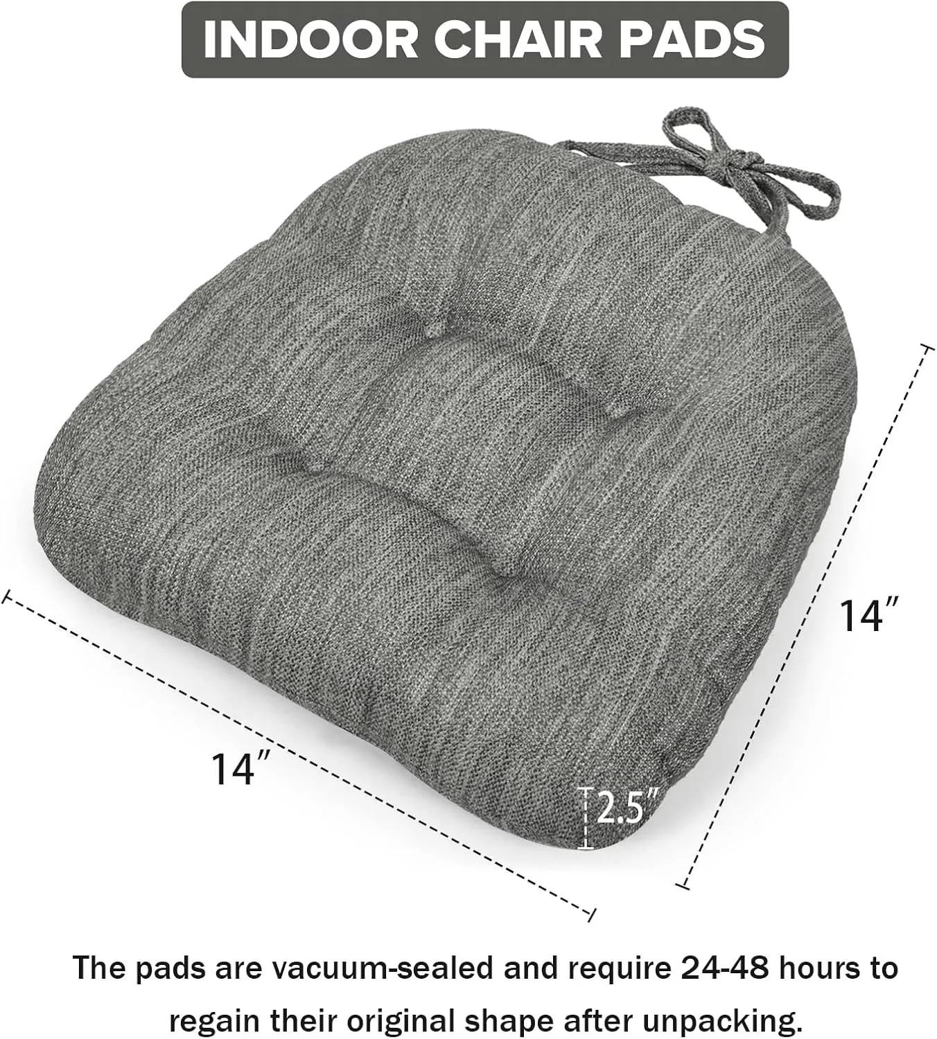 baibu 14×14 Metal Dining Chair Pads with Ties Set of 2, Super Soft Kitchen Chair Cushions Bar Stool Cushions with Non-Slip Bottom - 2 Cushions only (Grey, 14×14×2.5in)