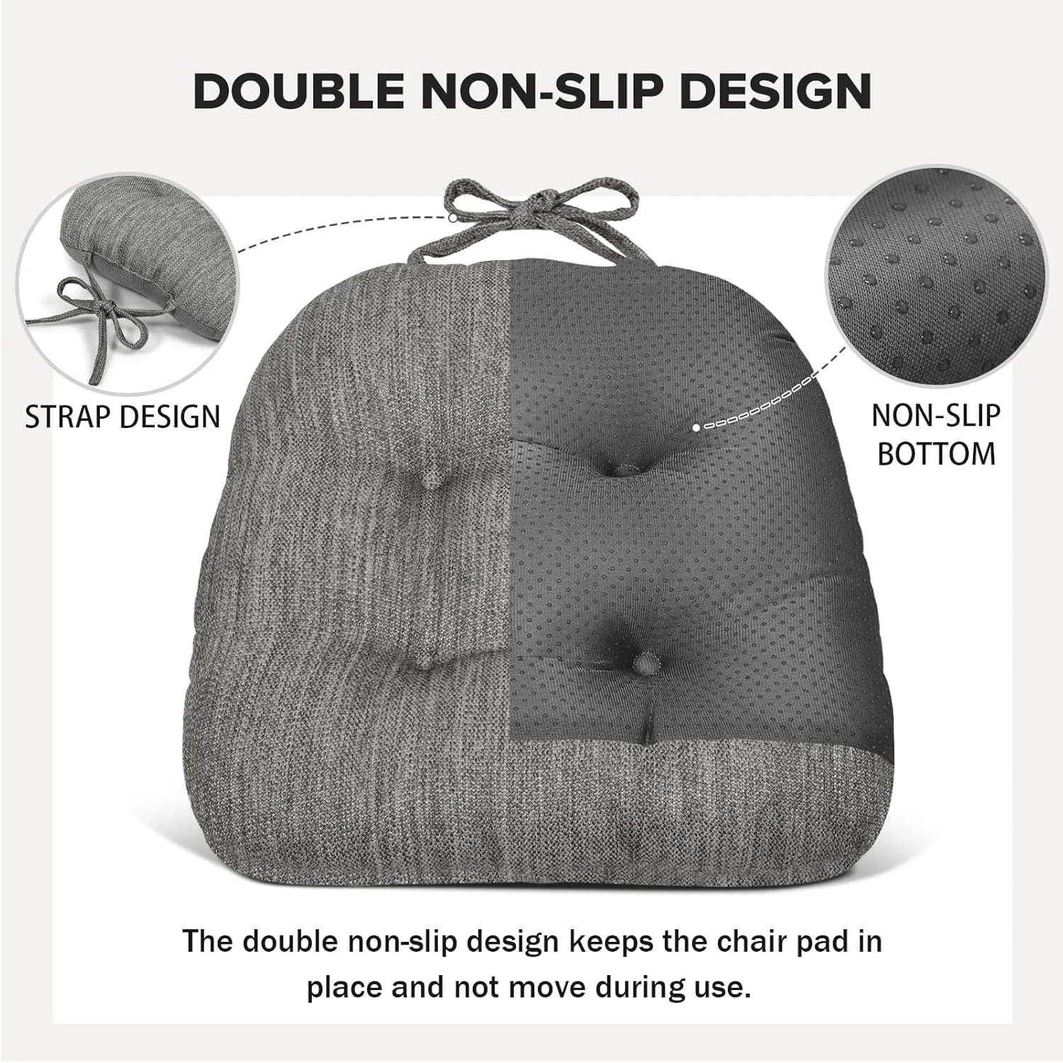 baibu 14×14 Metal Dining Chair Pads with Ties Set of 2, Super Soft Kitchen Chair Cushions Bar Stool Cushions with Non-Slip Bottom - 2 Cushions only (Grey, 14×14×2.5in)