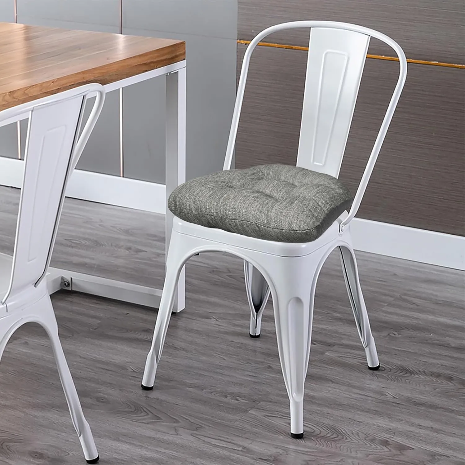 baibu 14×14 Metal Dining Chair Pads with Ties Set of 2, Super Soft Kitchen Chair Cushions Bar Stool Cushions with Non-Slip Bottom - 2 Cushions only (Grey, 14×14×2.5in)