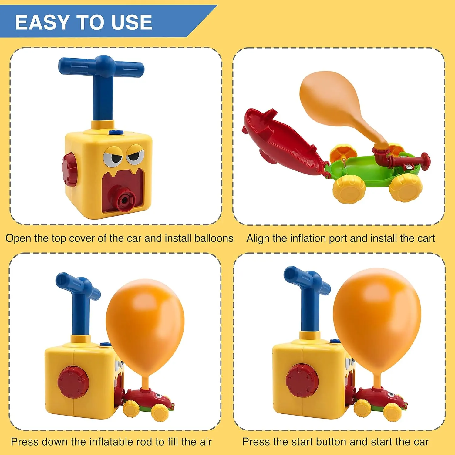 Balloon Car Toy Pump Set for Kids Ideal Power Launcher, Balloon Toys (Green)