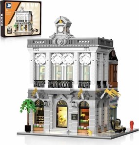 Bank Building Mini Building Blocks Toy Set, 3 Levels City Modular Architecture with LED Lights, MOC Creative Model Set, Adult Teen Collection Display Gift (2080 Pieces)