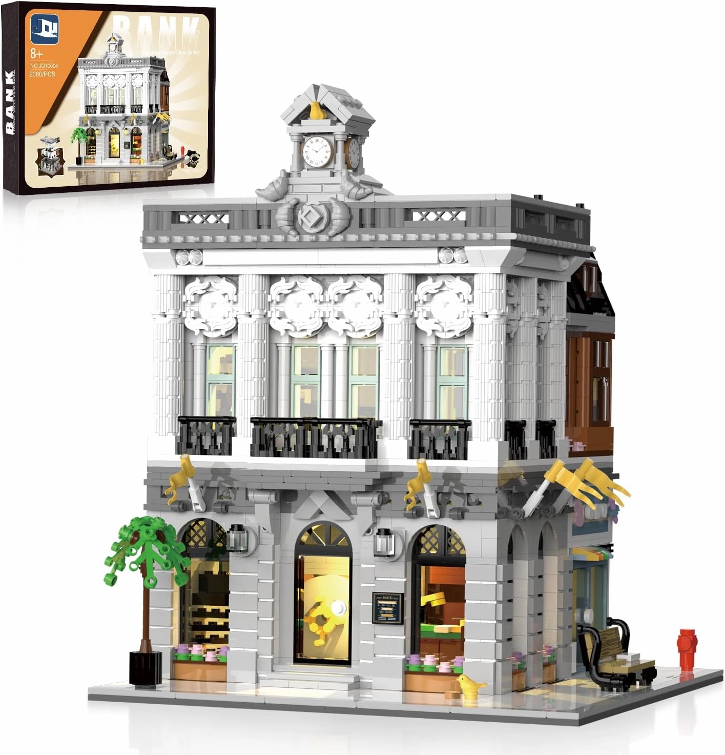 Bank Building Mini Building Blocks Toy Set, 3 Levels City Modular Architecture with LED Lights, MOC Creative Model Set, Adult Teen Collection Display Gift (2080 Pieces)