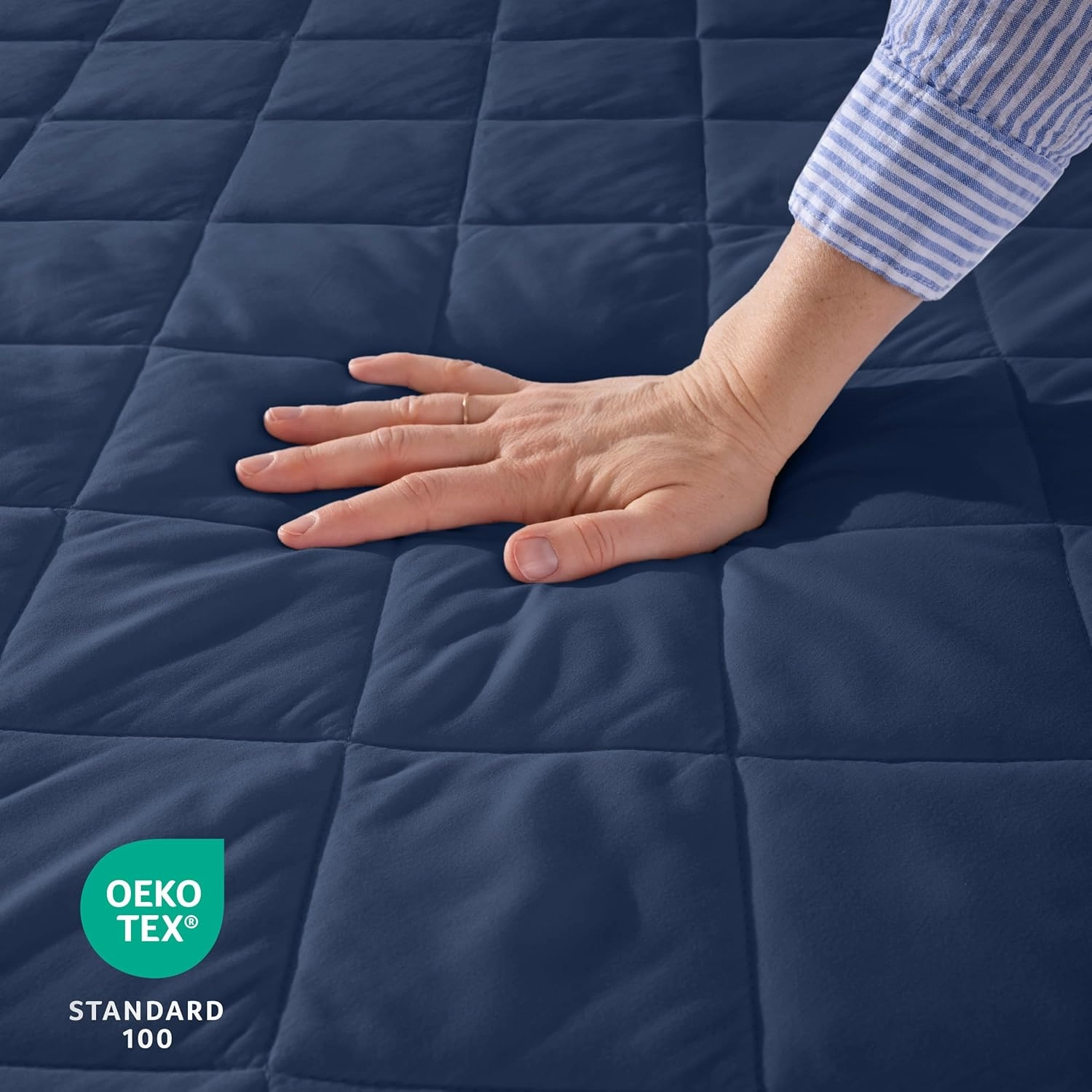 Bare Home Queen Quilted Fitted Mattress Pad - Cooling Mattress Topper - Easily Washable - Elastic Fitted Cover - Stretch-to-Fit up to 15 Inches Deep (Queen, Dark Blue)