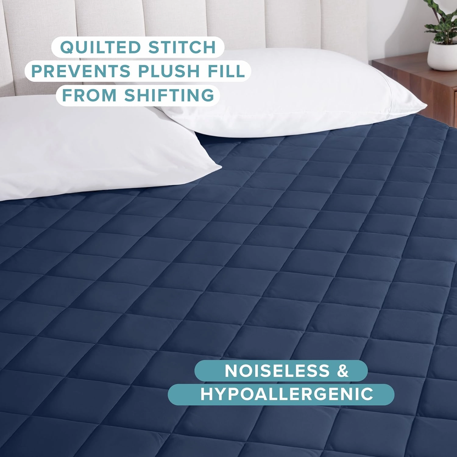Bare Home Queen Quilted Fitted Mattress Pad - Cooling Mattress Topper - Easily Washable - Elastic Fitted Cover - Stretch-to-Fit up to 15 Inches Deep (Queen, Dark Blue)