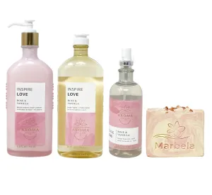 Bath & Body Works Aroma Inspire Love ROSE   VANILLA Trio Bundle - Body Lotion - Body Wash   Foam and Essential Oil Mist - with a Himalayan Salts Springs Bar Soap - Full Size