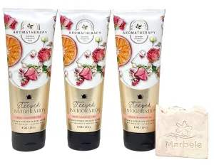 Bath & Body Works Aromatherapy Steeped Invigoration Rose   Tangerine   Tea 3 Body Cream Set with a Himalayan Salts Springs Bar Soap - Full Size