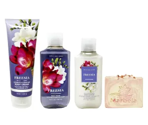 Bath & Body Works Freesia 3-Piece Body Care Set with Marbela Himalayan Salts Springs Bar Soap - Full Size