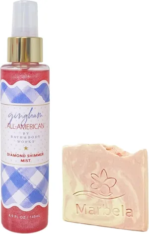 Bath & Body Works Gingham All-American Diamond Shimmer Mist with a Himalayan Salts Springs Sample Soap