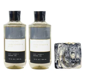 Bath & Body Works Men's Collection Dark Amber & Oud 2 Pack Shower Gel with a Charcoal Scrub Bar Soap