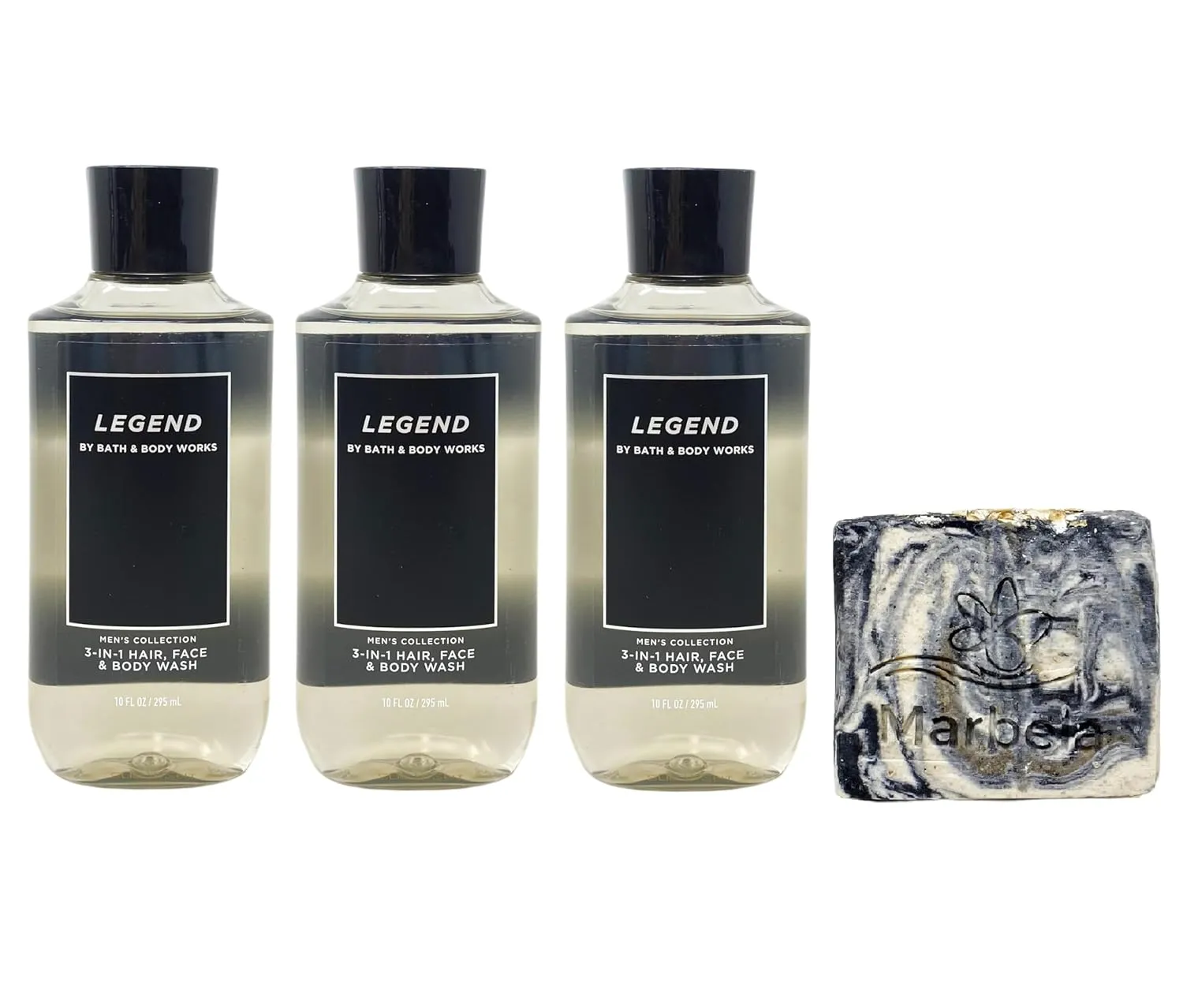 Bath & Body Works Men's Collection Legend 3 Pack 3-in-1 Hair, Face & Body Wash with a Charcoal Scrub Bar Soap - Full Size