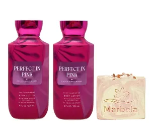 Bath & Body Works Perfect In Pink 2 Piece Daily Nourishing Body Lotion Value Pack with a Himalayan Salts Springs Bar Soap - Full Size