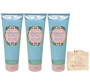 Bath & Body Works Sweetest Song 3 Pack Body Cream Bundle with Himalayan Salts Springs Bar Soap - Full Size