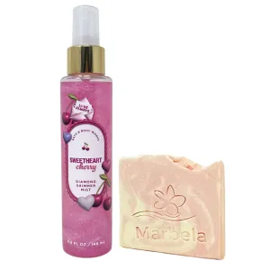 Bath & Body Works Sweetheart Cherry Diamond Shimmer Mist with a Himalayan Salts Springs Sample Soap