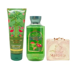 Bath & Body Works Watermelon Mojito Body Cream and Shower Gel Set with a Himalayan Salts Springs Bar Soap - Full Size