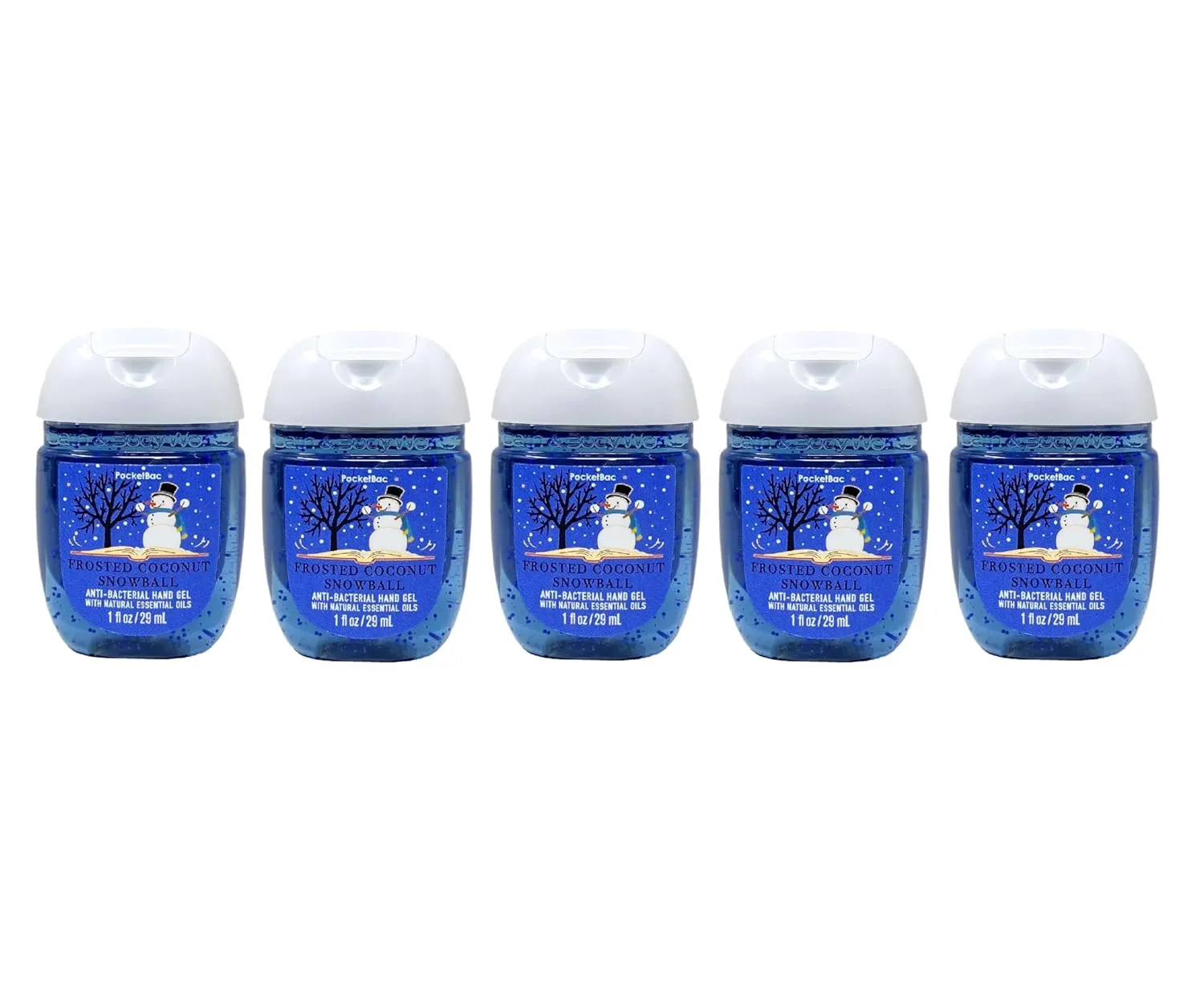 Bath and Body Work Frosted Coconut Snowball Set of 5 Mini Hand Gels - 1 fl oz / 29 mL each, Blue