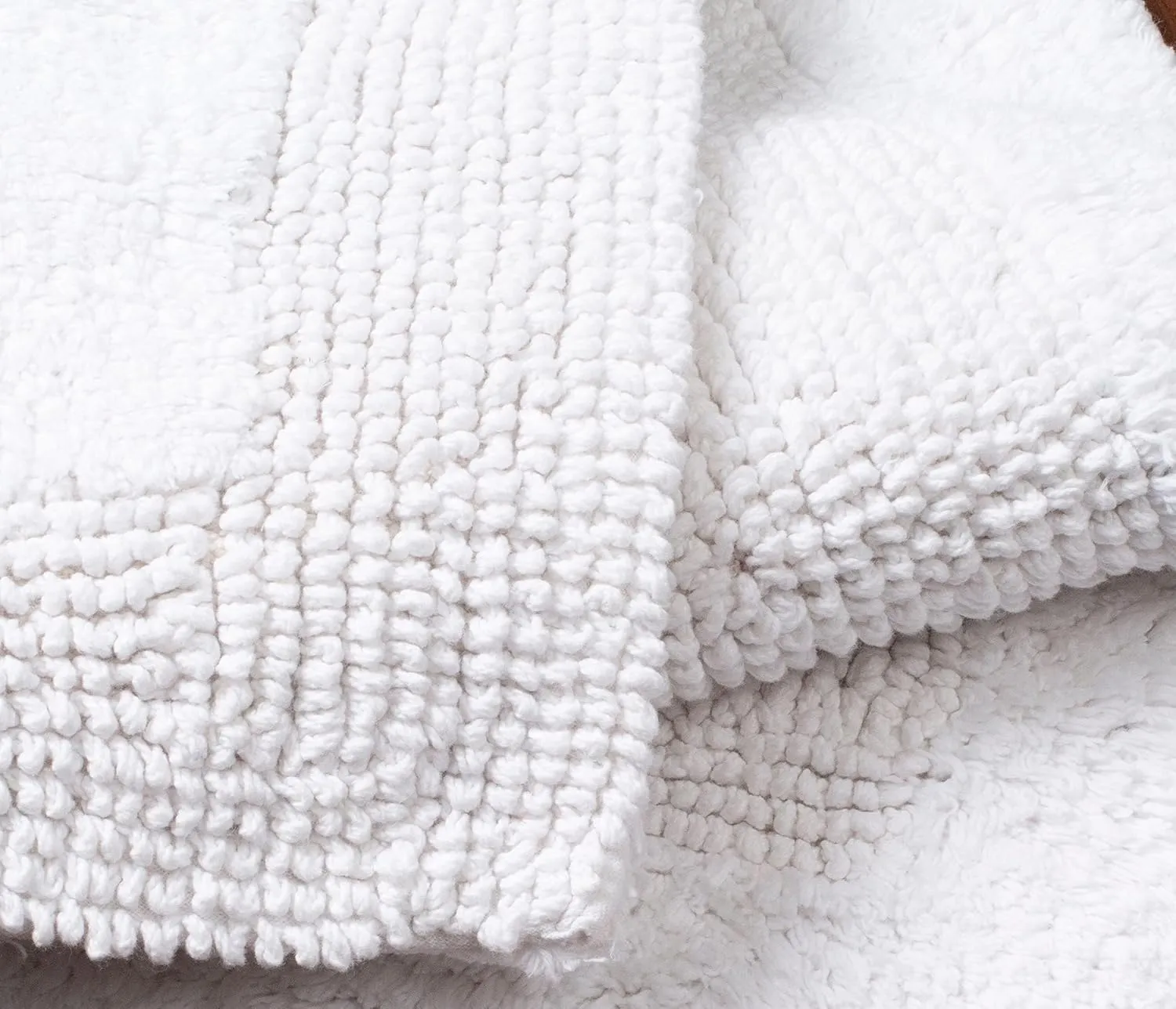 Bath Mat Rug 17"x24" White, 100% Pure Cotton, Super Soft Bath Rugs, Plush & Absorbent, Hand Tufted Heavy Weight Construction, Full Reversible Step Out Rugs