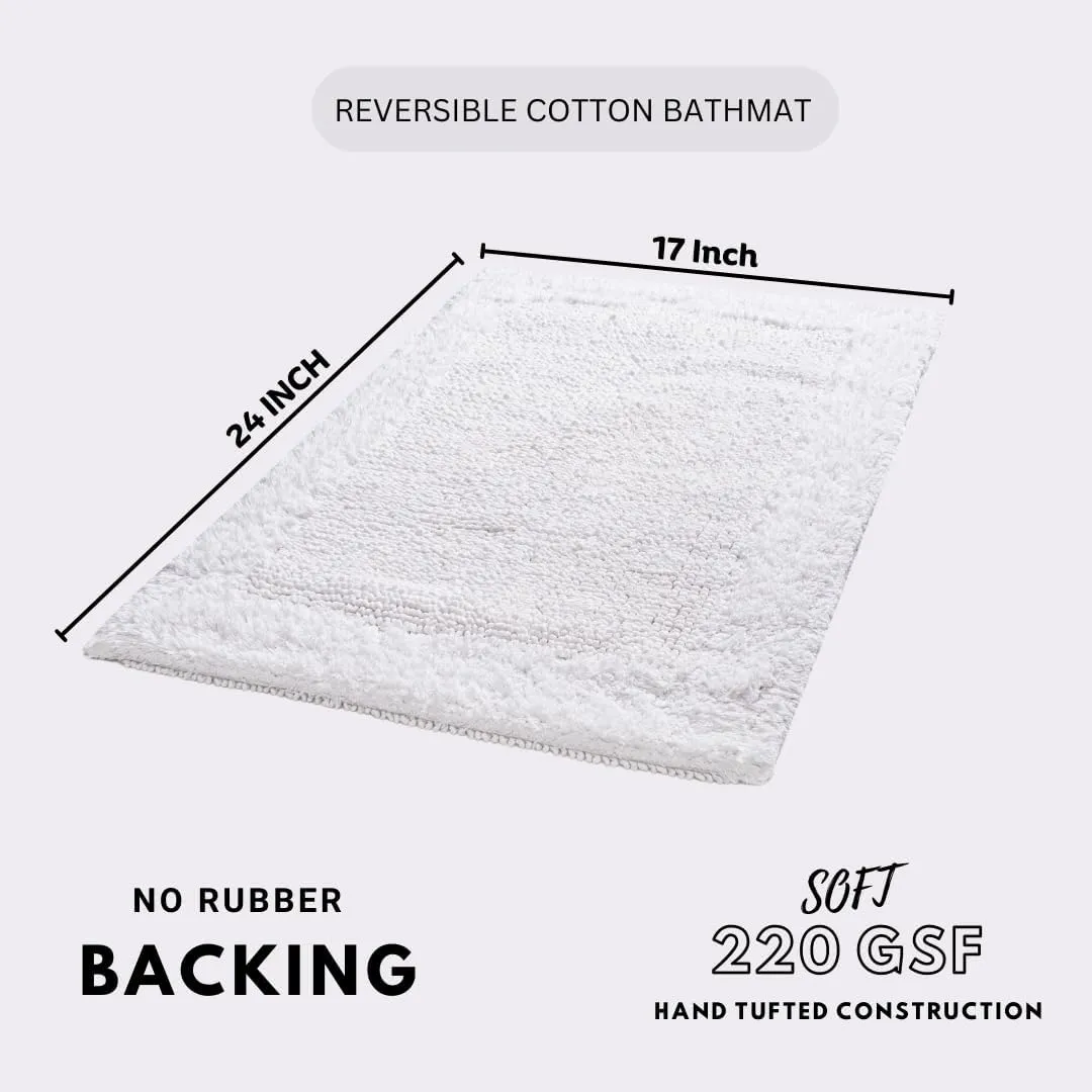 Bath Mat Rug 17"x24" White, 100% Pure Cotton, Super Soft Bath Rugs, Plush & Absorbent, Hand Tufted Heavy Weight Construction, Full Reversible Step Out Rugs
