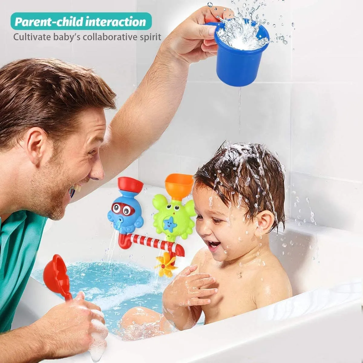 Bath Toys Bathtub Toys for 1 2 3 4 Year Old Kids Toddlers Bath Wall Toy Waterfall Fill Spin and Flow Non Toxic Birthday Gift Ideas Color Box (Multicolor)
