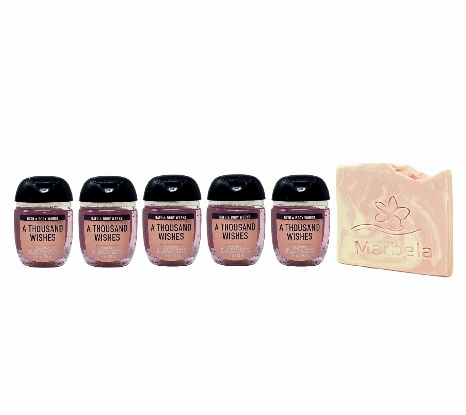 Bath & Body Works A Thousand Wishes 5 Pack Hand Gel Bundle with a Himalayan Salts Springs Sample Soap