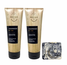 Bath & Body Works Aroma Cedarwood Sauna 2 Pack Body Cream Bundle with a Charcoal Scrub Bar Soap - Full Size