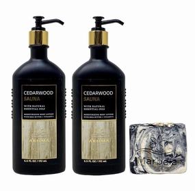 Bath & Body Works Aroma Cedarwood Sauna Moisturizing Body Lotion 2 Piece Bundle with a Charcoal Scrub Bar Soap - Full Size