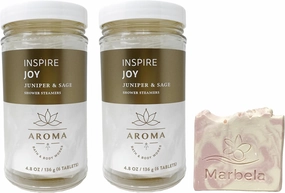 Bath & Body Works Aroma Inspire Joy Juniper & Sage Gift Set of 2 Shower Steamers with a Himalayan Salts Springs Sample Bar Soap
