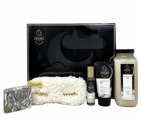 Bath & Body Works Aroma Moonlight Zen Black Chamomile 4 Piece Gift Box Bundle - Luxe Bath - Travel Body Cream and Essential Oil Mist - Eye Mask - with a Charcoal Scrub Bar Soap