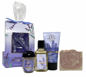 Bath & Body Works Aromatherapy Sleep Lavender Vanilla Travel Gift Bag Set - Body Cream - Body Wash   Foam Bath - Hand Gel Travel Size with a Himalayan Salts Springs Sample Soap.