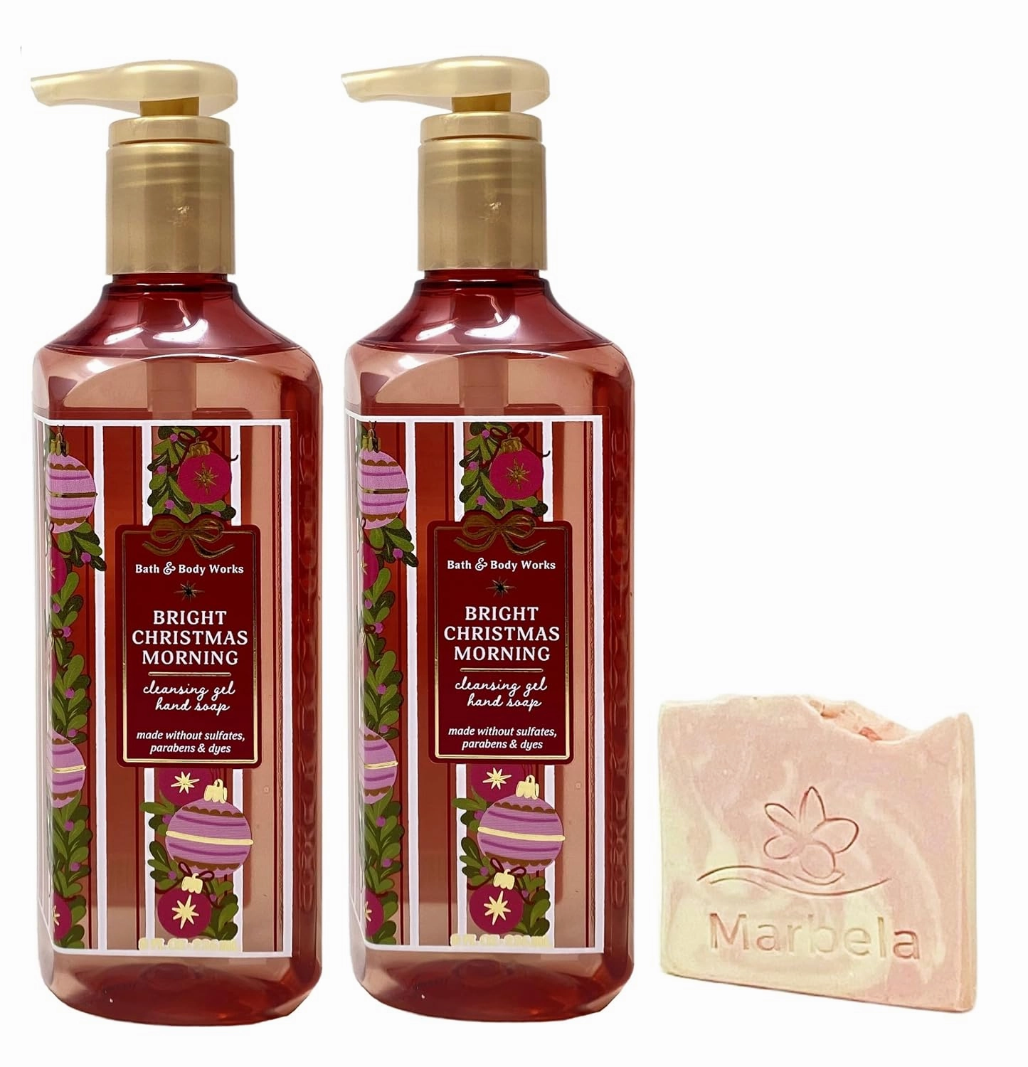 Bath & Body Works Bright Christmas Morning 2 Pack Cleansing Gel Hand Soap Bundle with a Himalayan Salts Springs Sample Soap