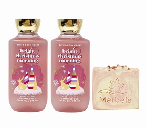 Bath & Body Works Bright Christmas Morning 2 Pack Shower Gel Set with a Himalayan Salts Springs Bar Soap - Full Size