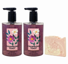 Bath & Body Works Champagne Toast 2 Pack Hand Gel Bunldle with a Himalayan Salts Springs Sample Soap