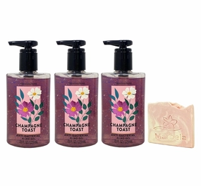 Bath & Body Works Champagne Toast 3 Pack Hand Gel Bunldle with a Himalayan Salts Springs Sample Soap