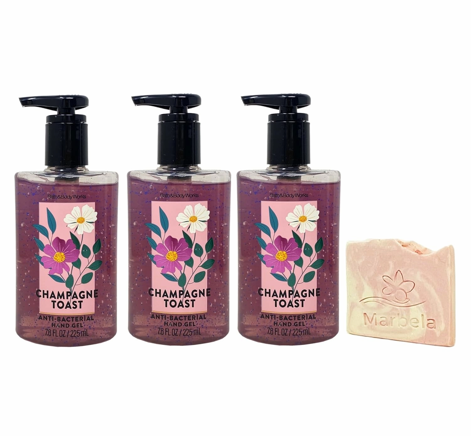 Bath & Body Works Champagne Toast 3 Pack Hand Gel Bunldle with a Himalayan Salts Springs Sample Soap