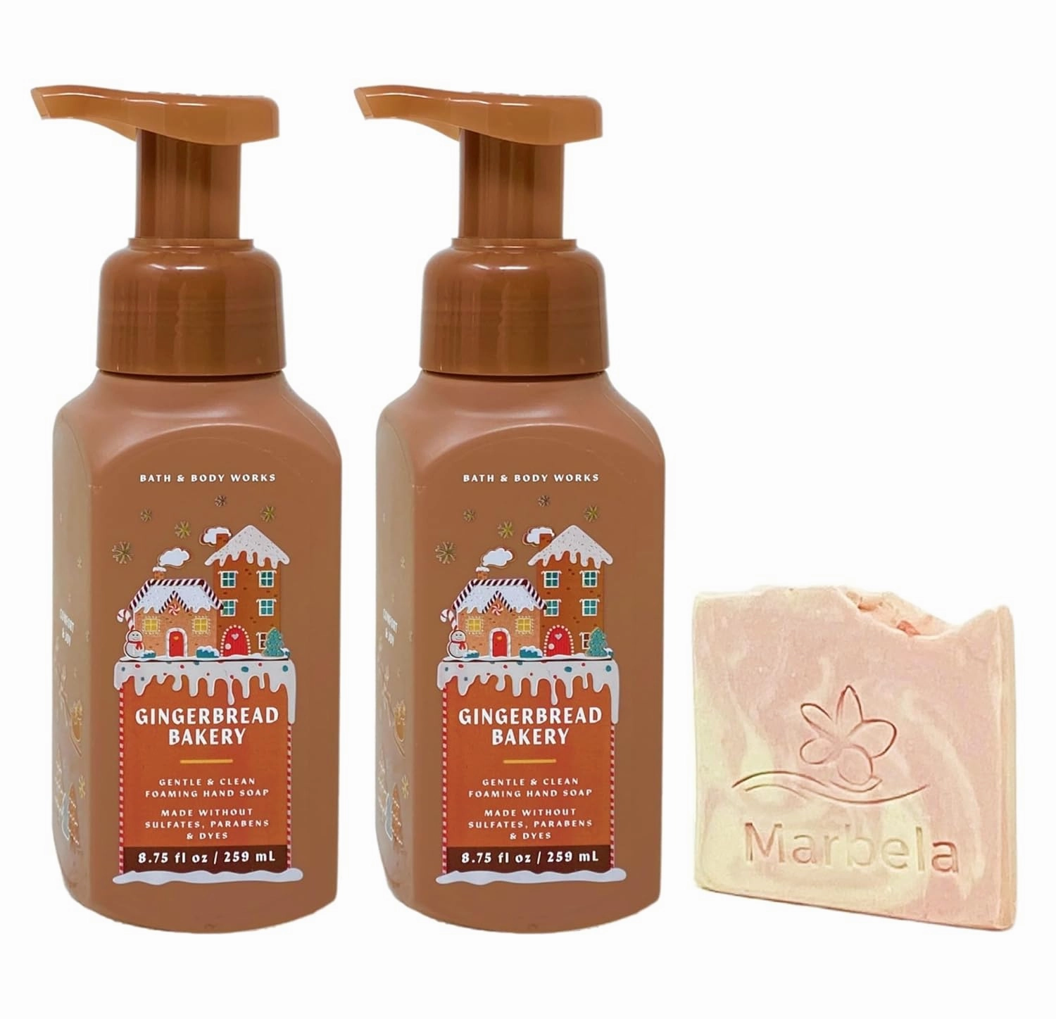 Bath & Body Works Gingerbread Bakery 2 Pack Gentle & Clean Foaming Hand Soap Bundle with a Himalayan Salts Springs Sample Soap