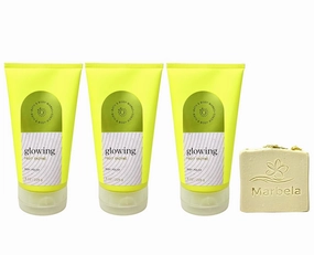 Bath & Body Works Glowing With Fruit Enzyme 3 Pack Body Polish Bundle with a 4 oz Marbela Wild Jasmine Bar Soap
