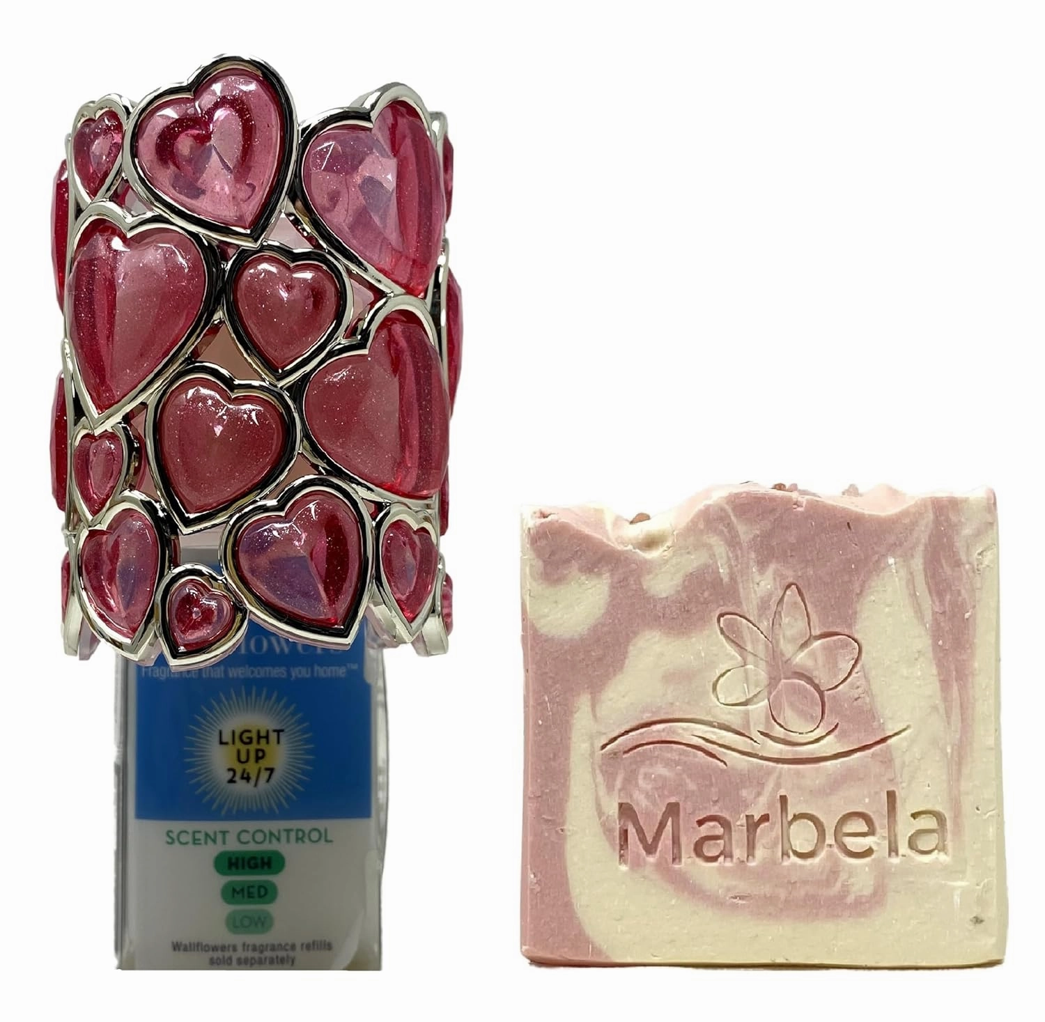 Bath & Body Works Heart Topper Wallflowers Scent Control Nightlight with a Himalayan Salts Springs Sample Soap.