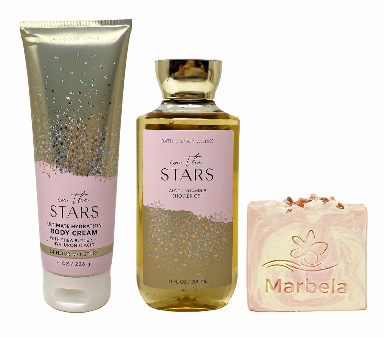 Bath & Body Works In The Stars Body Cream and Shower Gel Set with a Himalayan Salts Springs Bar Soap - Full Size
