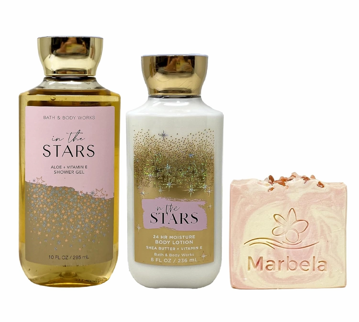 Bath & Body Works In The Stars Shower Gel and Body Lotion Set with a Himalayan Salts Springs Bar Soap - Full Size