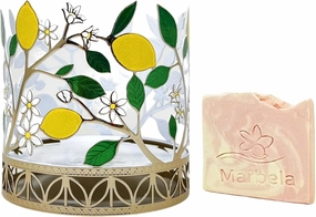 Bath & Body Works Lemons 3-Wick Candle Holder with a Himalayan Salts Springs Sample Soap