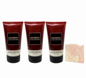 Bath & Body Works Men's Collection Bourbon 3 Pack Body Scrub Bundle with a Himalayan Salts Springs Sample Soap