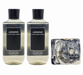 Bath & Body Works Men's Collection Legend 2 Pack 3-in-1 Hair, Face & Body Wash with a Charcoal Scrub Bar Soap - Full Size