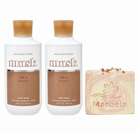 Bath & Body Works Musk 2 Pack Body Wash Bundle with a Himalayan Salts Springs Bar Soap - Full Size