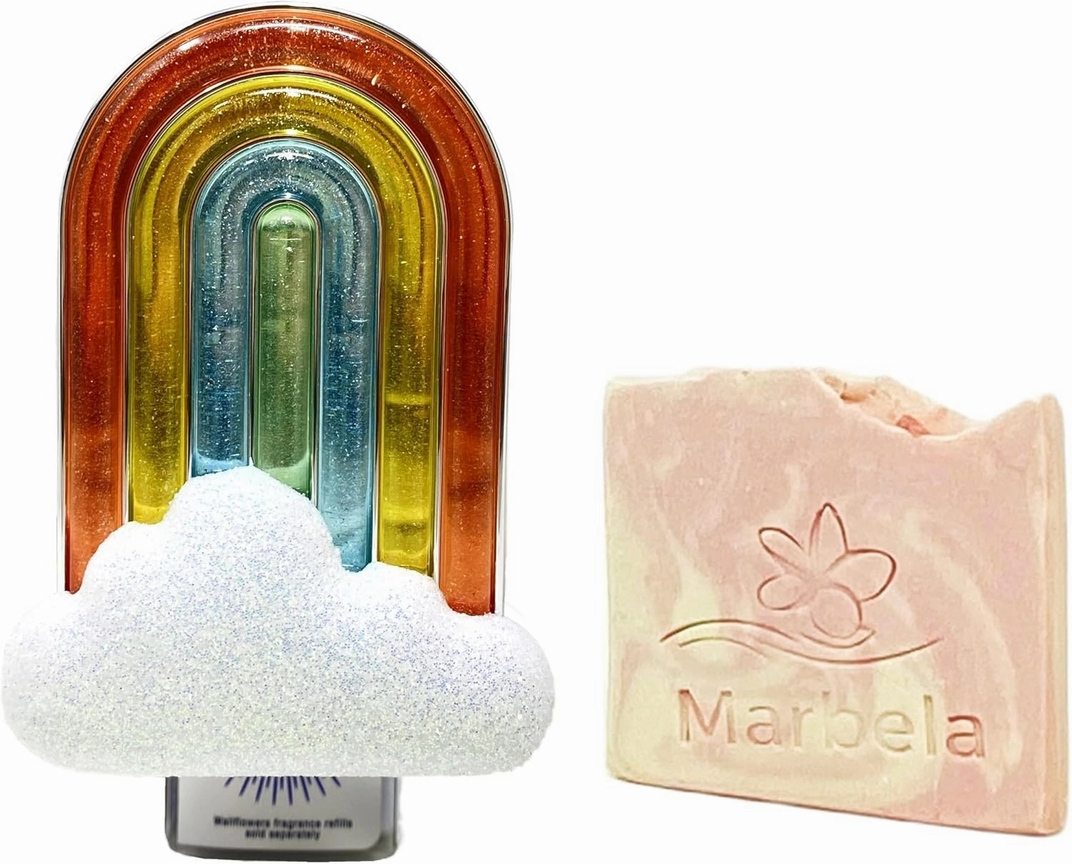 Bath & Body Works Neon Rainbow Nightlight Wallflowers Fragrance Plug with a Himalayan Salts Springs Sample Soap