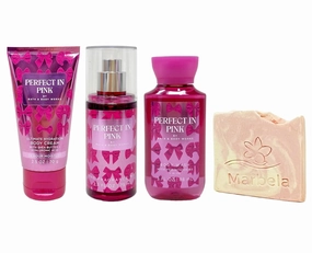 Bath & Body Works Perfect In Pink Mini Trio Bundle - Body Cream - Fragrance Mist and Body Wash with a Himalayan Salts Springs Sample Soap - Travel Size