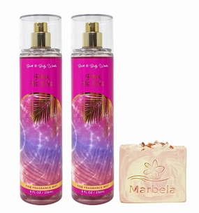 Bath & Body Works Pink Tie Dye 2 Pack Fragrance Mist Bundle with a Himalayan Salts Springs Bar Soap