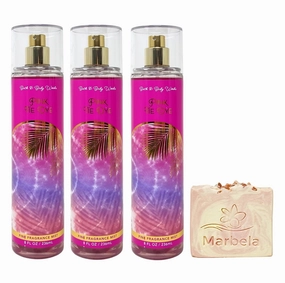 Bath & Body Works Pink Tie Dye 3 Pack Fragrance Mist Bundle with a Himalayan Salts Springs Bar Soap