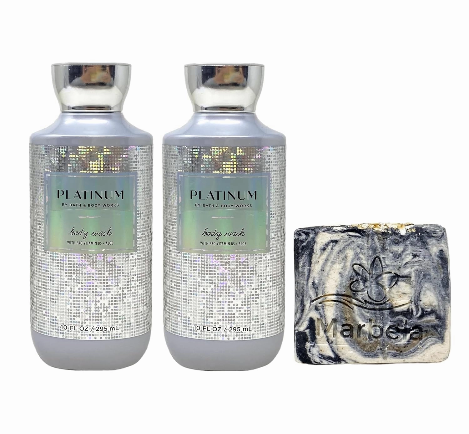 Bath & Body Works Platinum 2 Pack Body Wash Set with a Charcoal Scrub Bar Soap - Full Size