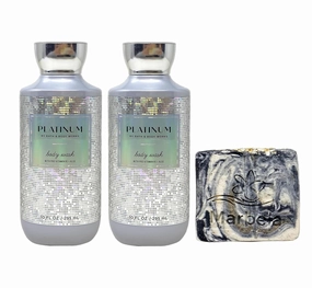 Bath & Body Works Platinum 2 Pack Body Wash Set with a Charcoal Scrub Bar Soap - Full Size