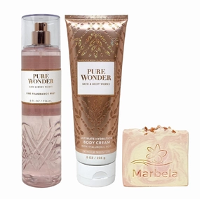 Bath & Body Works Pure Wonder Fragrance Mist and Body Cream Bundle with a Himalayan Salts Springs Bar Soap - Full Size